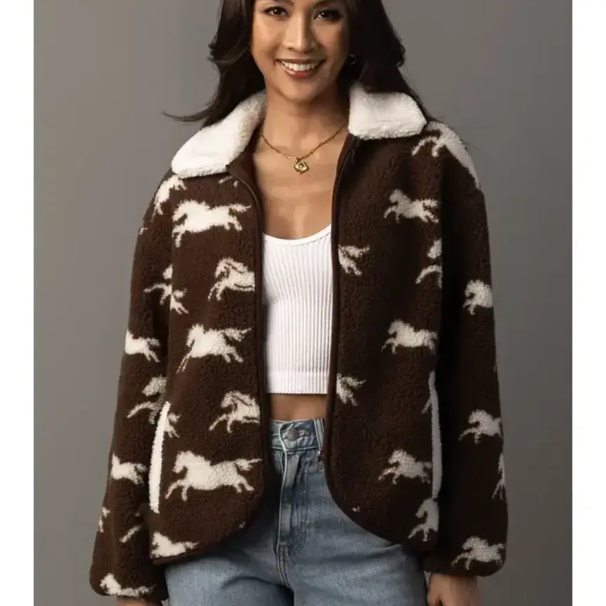 Brown & White Fleece Horse Jacket