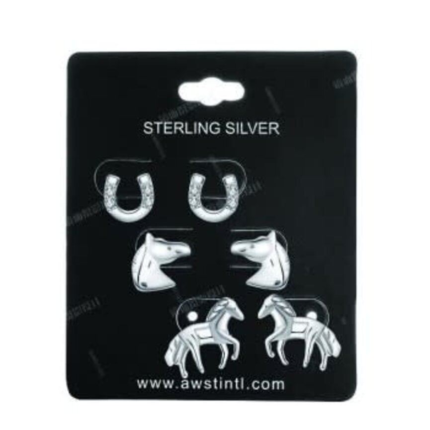 STERLING SILVER ASSORTED HORSE EARRINGS - SET OF THREE