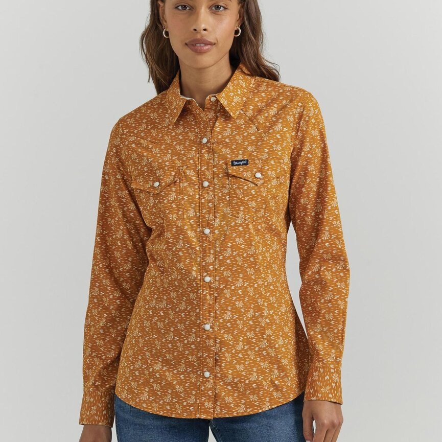 Western Dress Snap Shirt - Orange