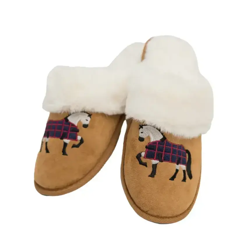 Grey Horse Faux Fur Suede Slippers
