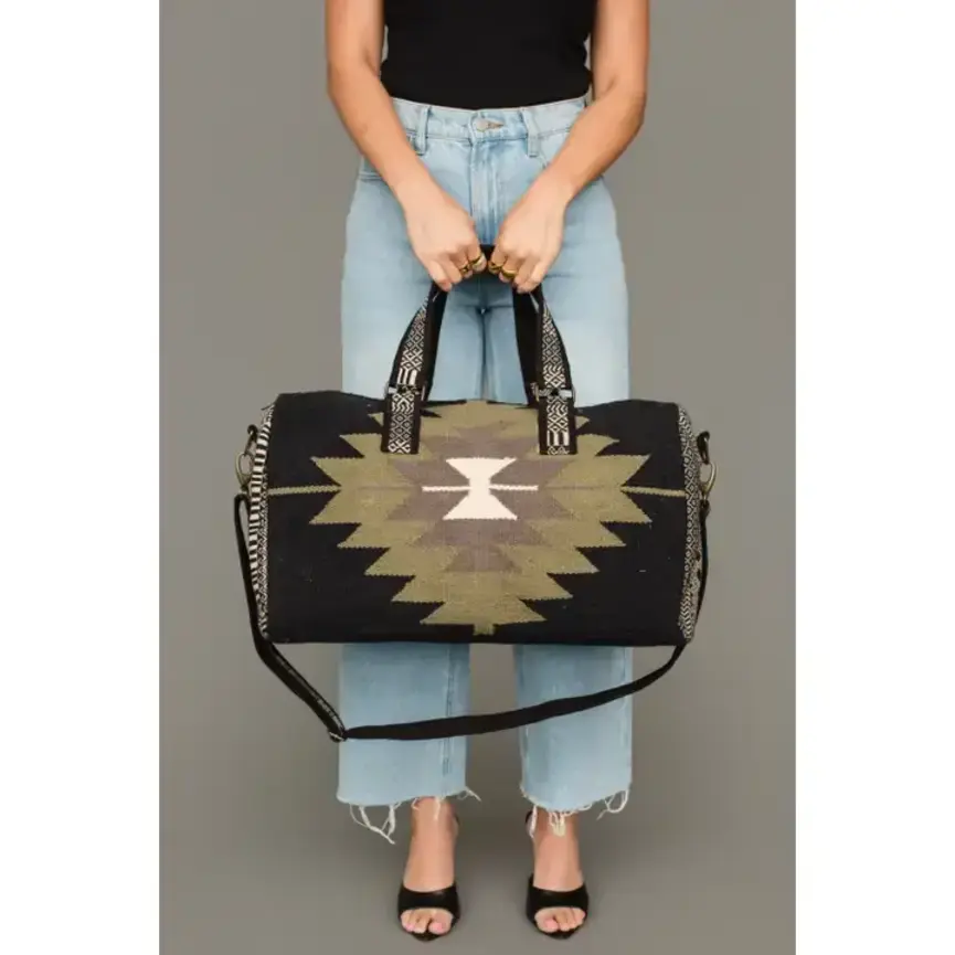 Black, Olive, Gray & Cream Western Duffel