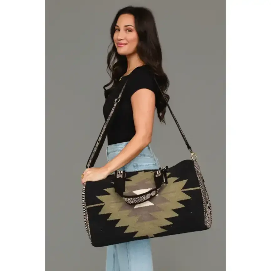 Black, Olive, Gray & Cream Western Duffel