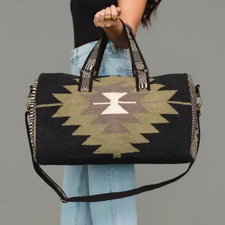 Black, Olive, Gray & Cream Western Duffel