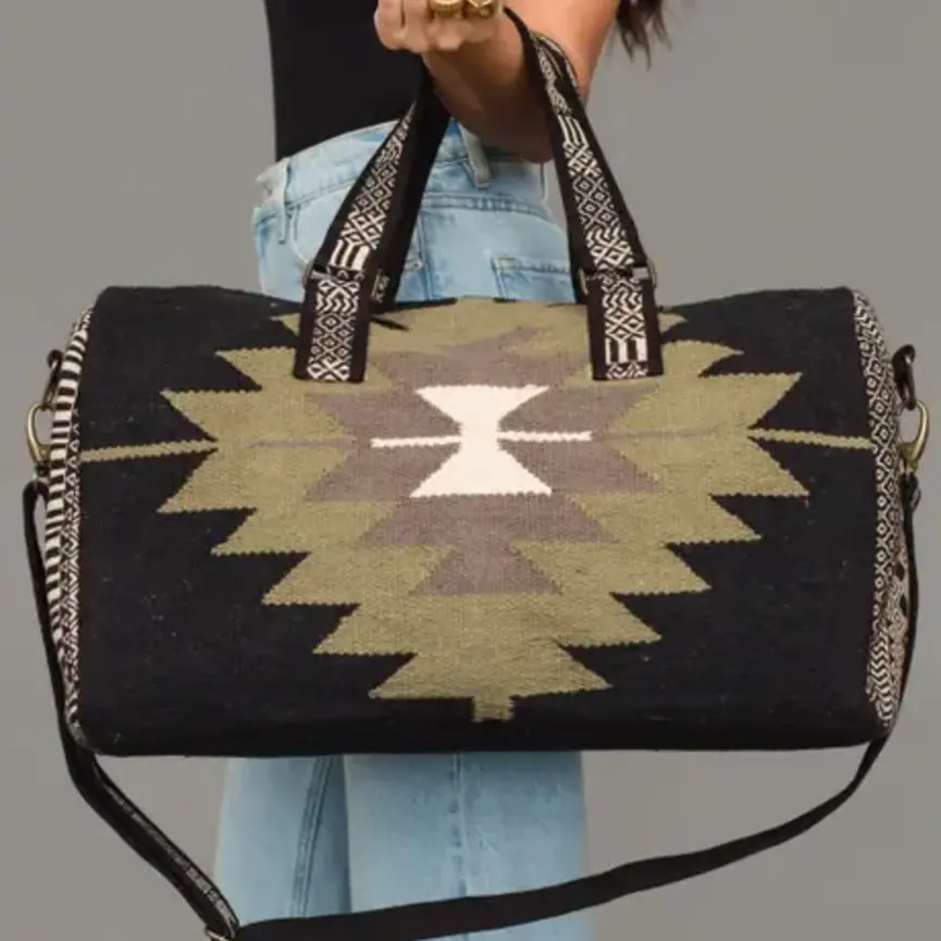 Black, Olive, Gray & Cream Western Duffel