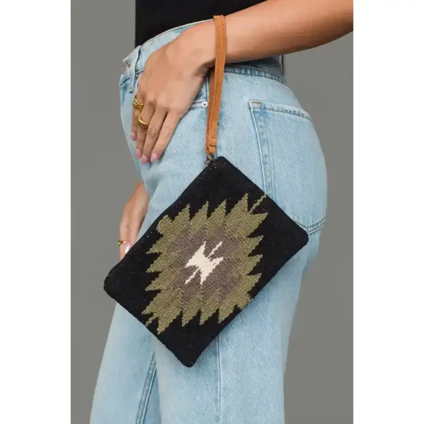 Black, Olive, Gray & Cream Western Wristlet