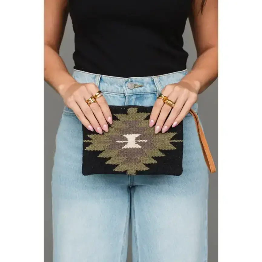 Black, Olive, Gray & Cream Western Wristlet
