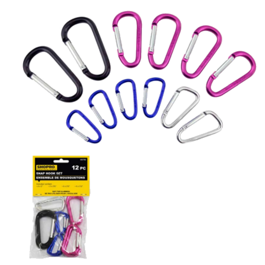 12 pc Aluminum Carbiner Set