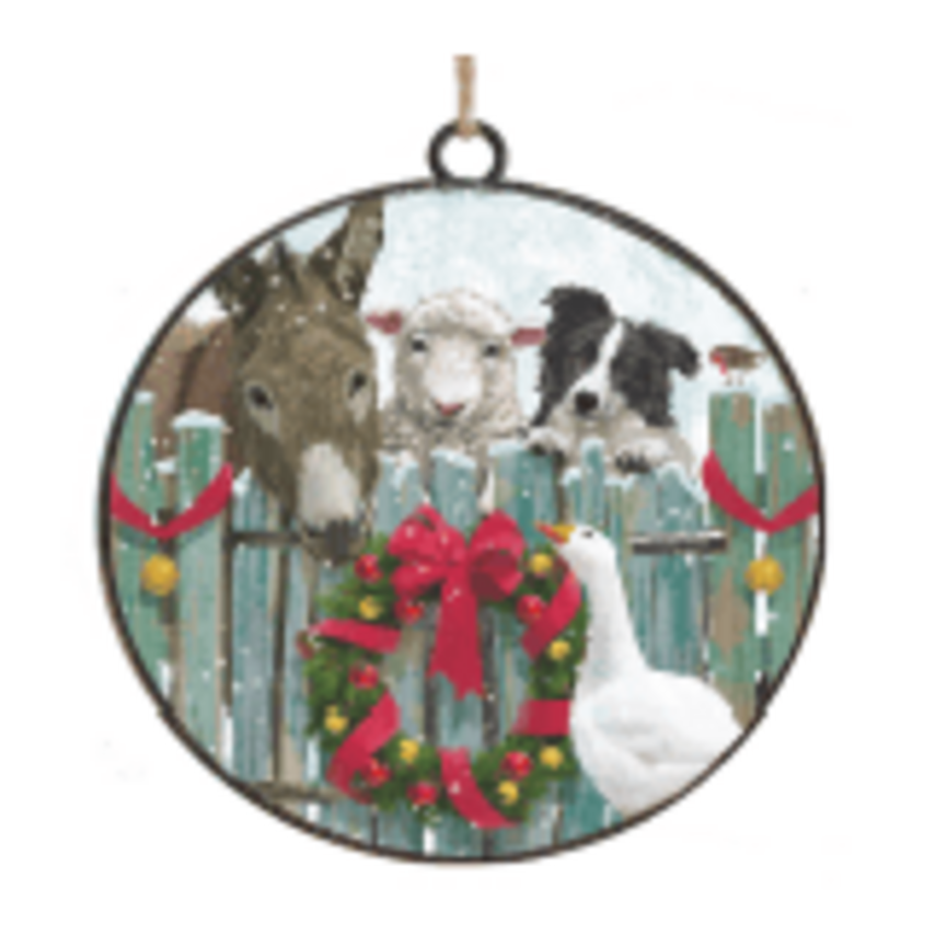 CHRISTMAS!!! Ornament-4" Metal Disc-Farm Animals