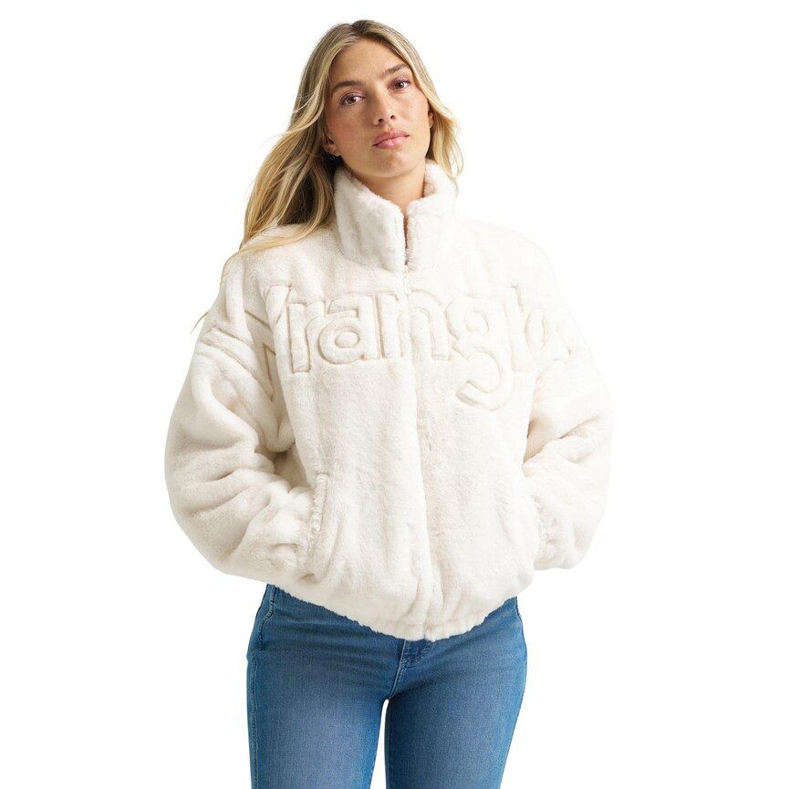 Retro Logo Faux Fur Jacket - White