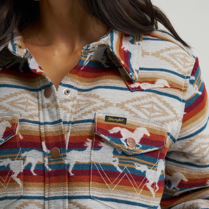 Retro Lined Jaquard Shacket - Tan