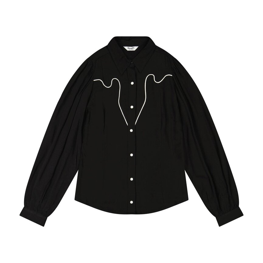 Woman's Retro Punchy Western Blouse - Black