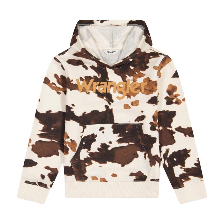 Girls Cow Print Hoodie - Brown