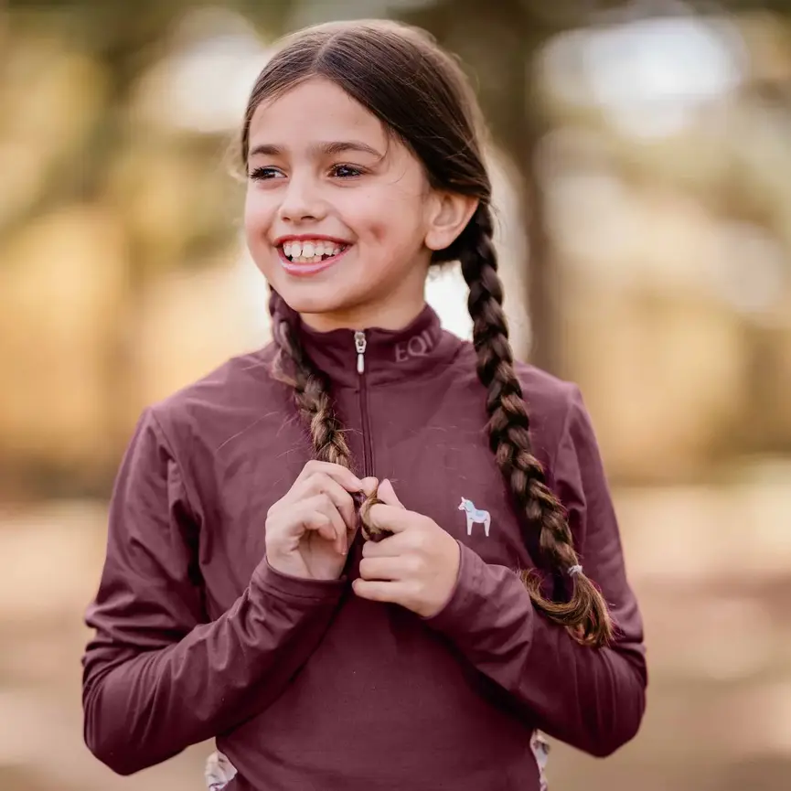 Lena Kids Long Sleeve Quarter Zip Shirt - Burgundy