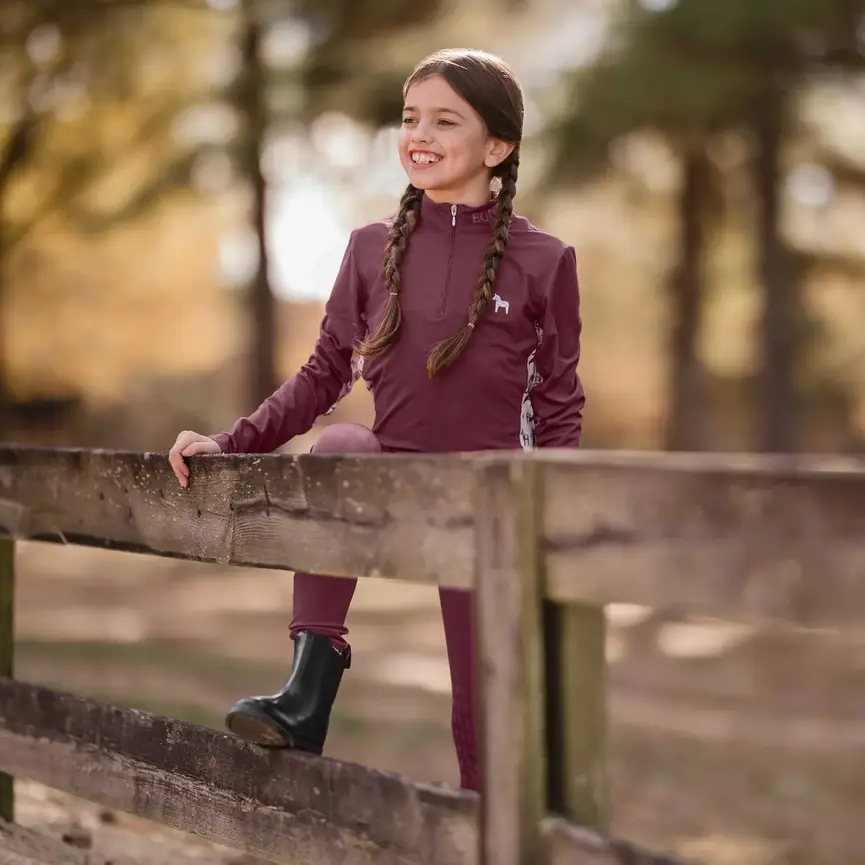 Lena Kids Long Sleeve Quarter Zip Shirt - Burgundy