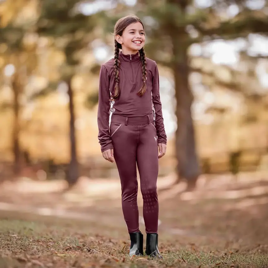 Lena Kids Long Sleeve Quarter Zip Shirt - Burgundy