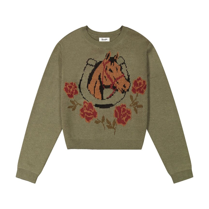 Woman's Retro Vintage Sweater Crew - Green