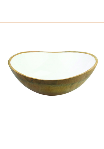  Mango Wood & White Enamel Bowl (Large) 