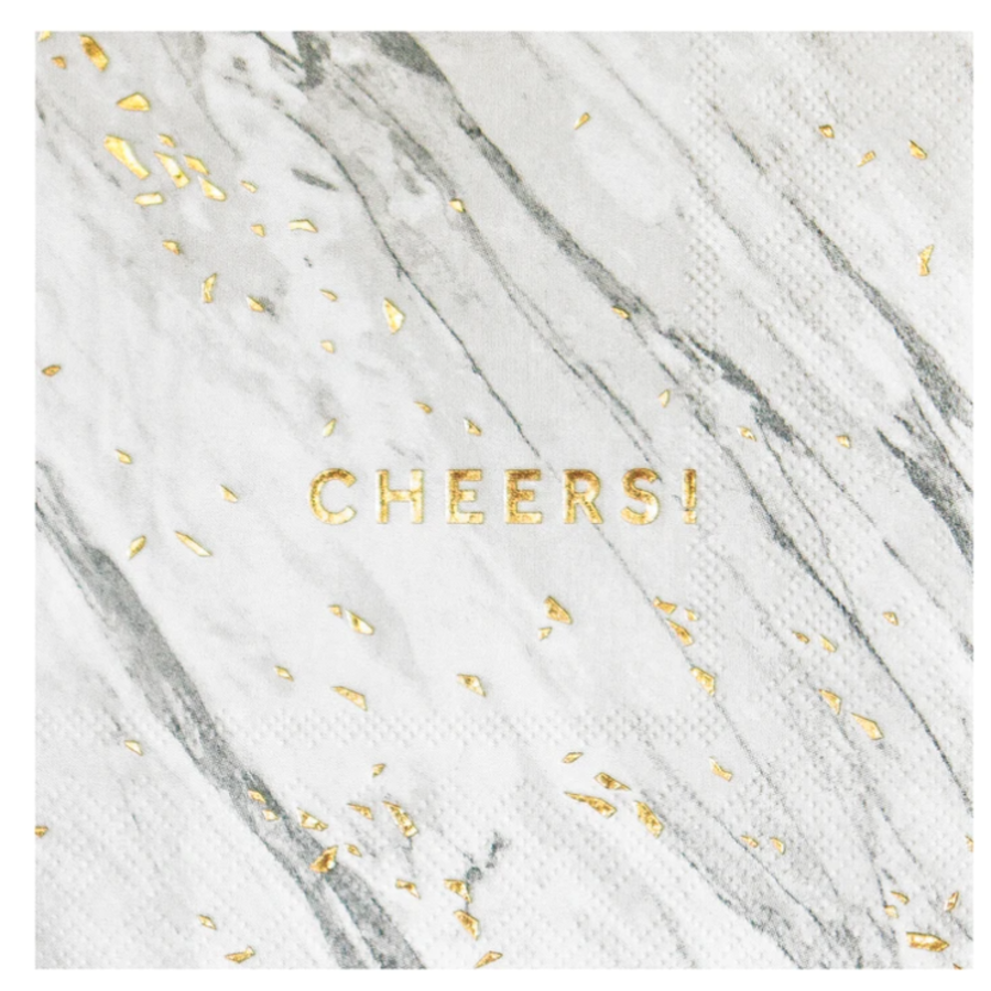 White Marble Cheers Cocktail Napkins