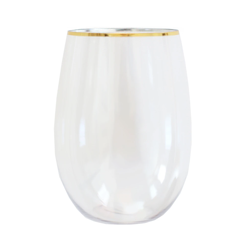 Gold Rimmed Stemless Plastic Wine Glasses Curated Home
