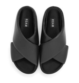 ROAM CROSS STACK SANDALS BLACK VEGAN LEATHER