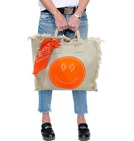 HIPCHIK COUTURE DOTTED ORANGE SMILE FRINGE TOTE