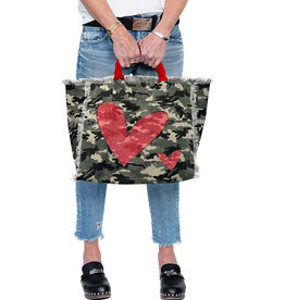 HIPCHIK COUTURE RED CRYSTAL HEART FRINGE CAMO TOTE