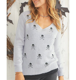 WOODEN SHIPS MINI SKULL VNECK LIGHT WEIGHT SWEATER