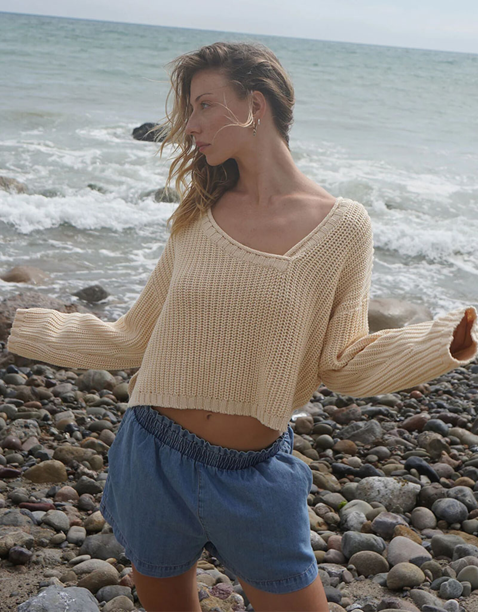 LNA Sea Open Knit Sweater Tank in White – LNA Clothing