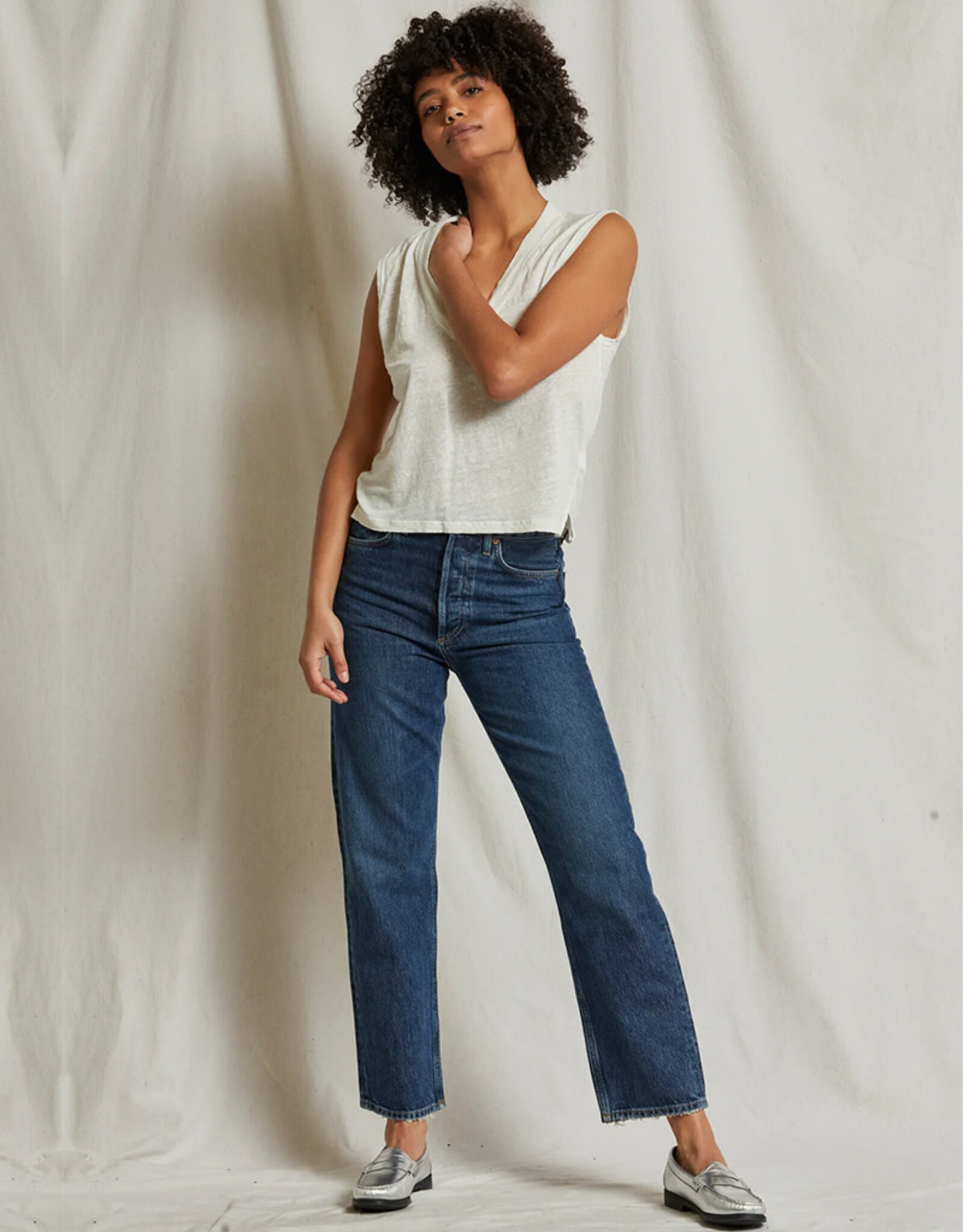 PERFECT WHITE TEE LUCY LINEN JERSEY SPANDEX VNECK TANK
