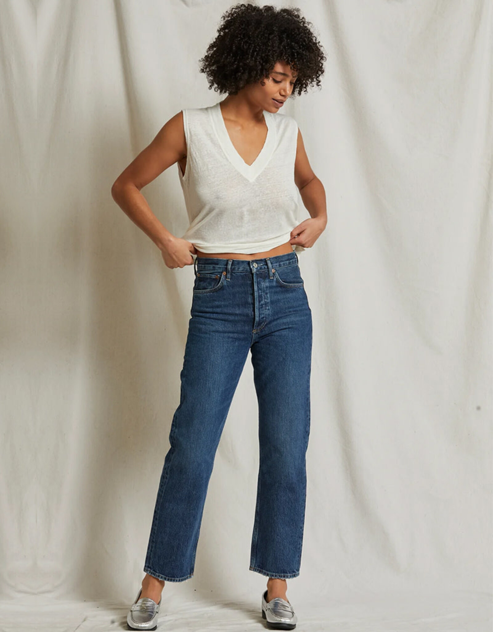 PERFECT WHITE TEE LUCY LINEN JERSEY SPANDEX VNECK TANK