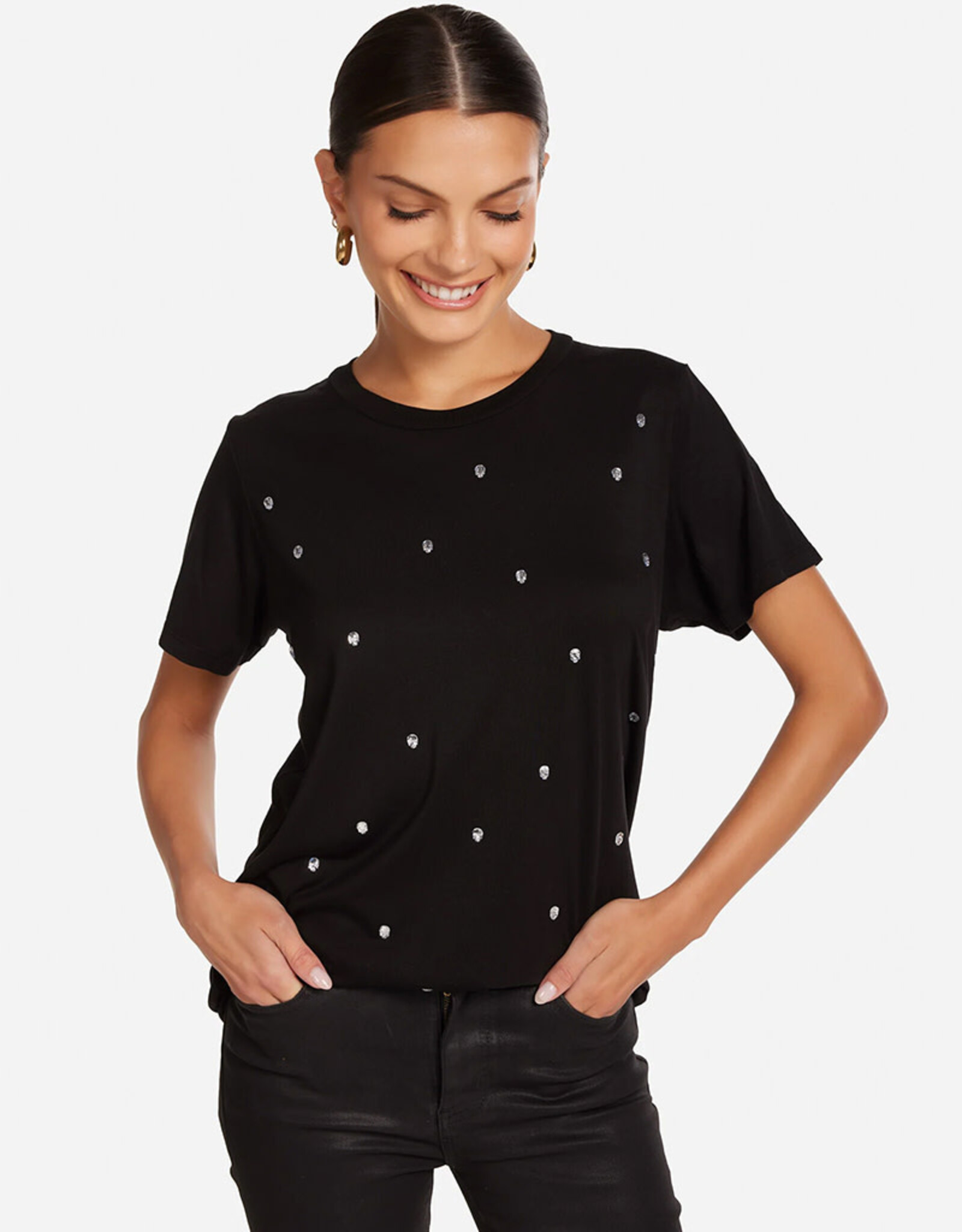 LAUREN MOSHI WOLF SKULL CRYSTALS TEE