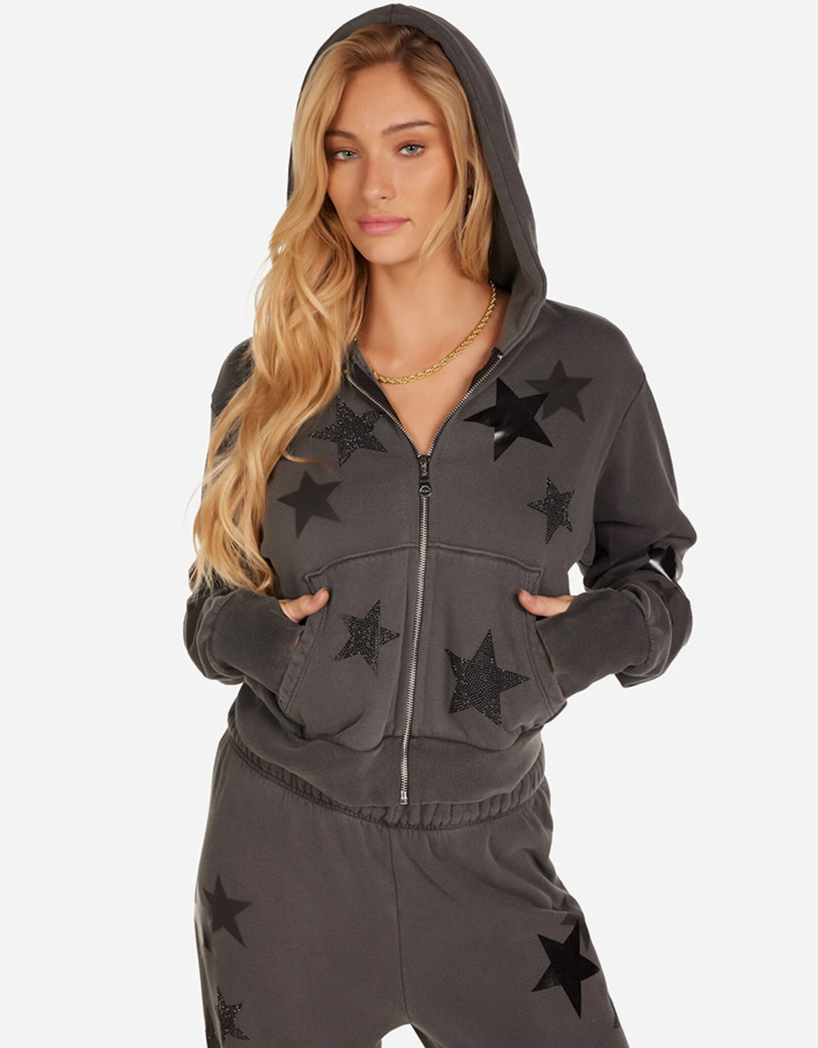 LAUREN MOSHI TWYLA CRYSTAL MULTI STARS ZIP UP