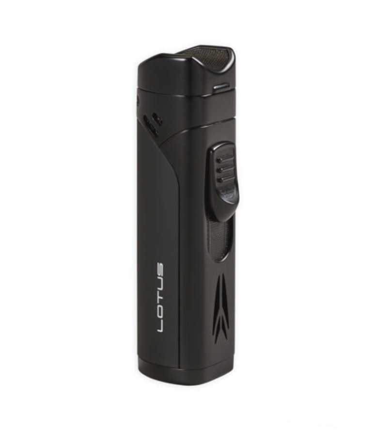Lotus Monarch Quad Flame Torch lighter w/ Cigar Rest & Punch - Black