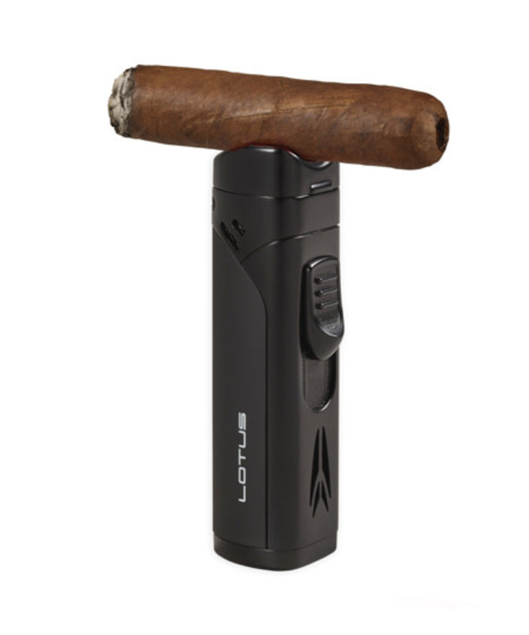 Lotus Monarch Quad Flame Torch lighter w/ Cigar Rest & Punch - Black