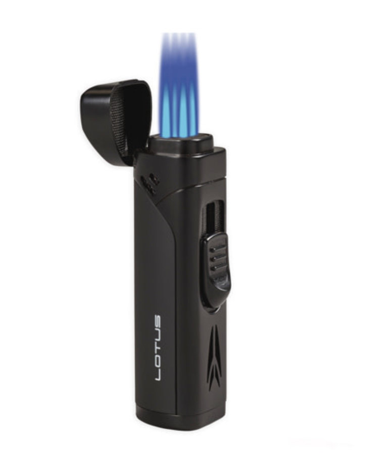 Lotus Monarch Quad Flame Torch lighter w/ Cigar Rest & Punch - Black