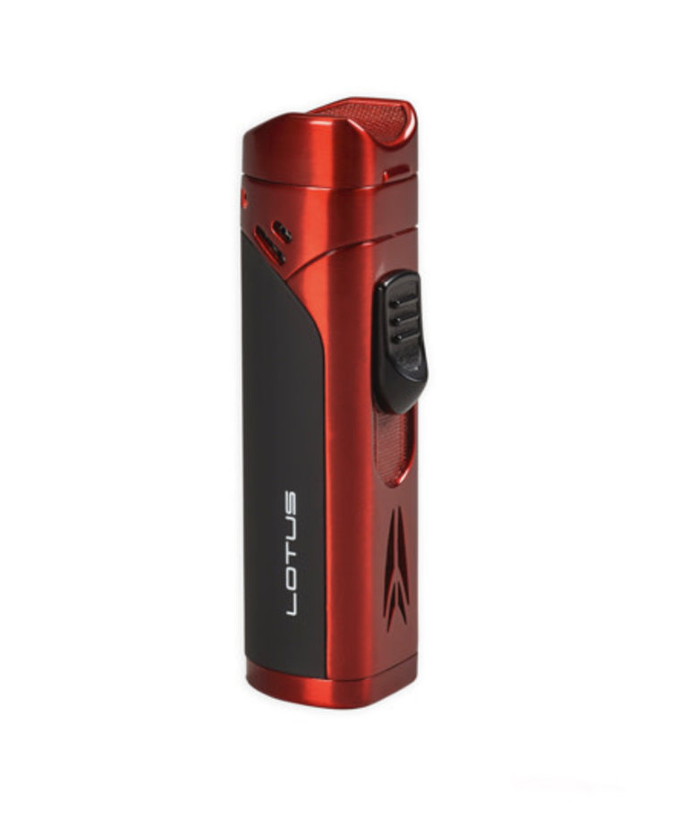Lotus Monarch Quad Flame Torch lighter w/ Cigar Rest & Punch - Red & Black