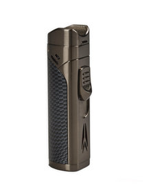 Lotus Monarch Quad Flame Torch w/ Cigar Rest & Punch - Gunmetal & Carbon Fiber
