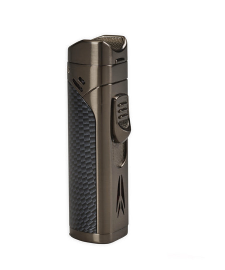 Lotus Monarch Quad Flame Torch lighter w/ Cigar Rest & Punch - Gunmetal & Carbon Fiber
