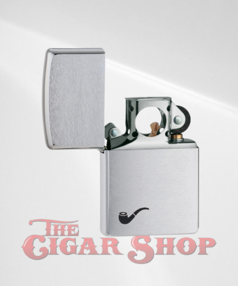 Zippo Classic Brush Chrome Pipe Lighter with Pipe Emblem