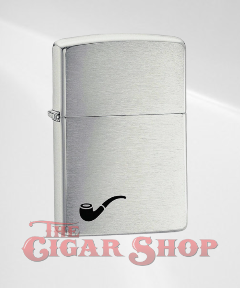 Zippo Classic Brush Chrome Pipe Lighter with Pipe Emblem