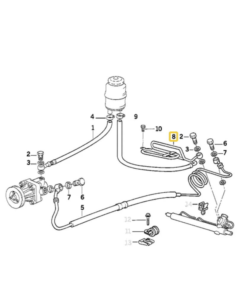 BMW Hydraulic steering return pipe with cooling coil for BMW E-36