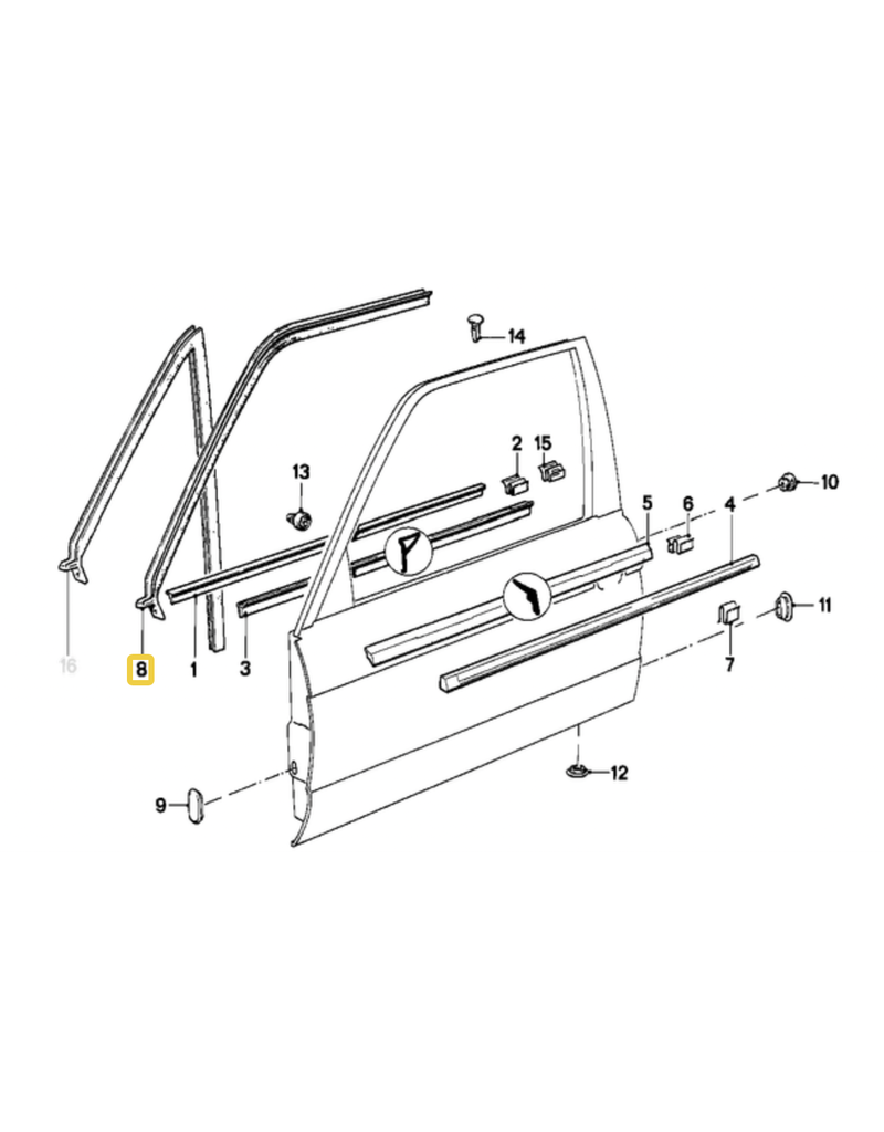 BMW Front door weather gasket right for BMW E-30