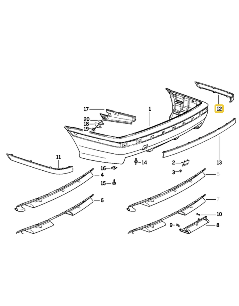 BMW Moldura parachoque traseiro para  BMW E-36
