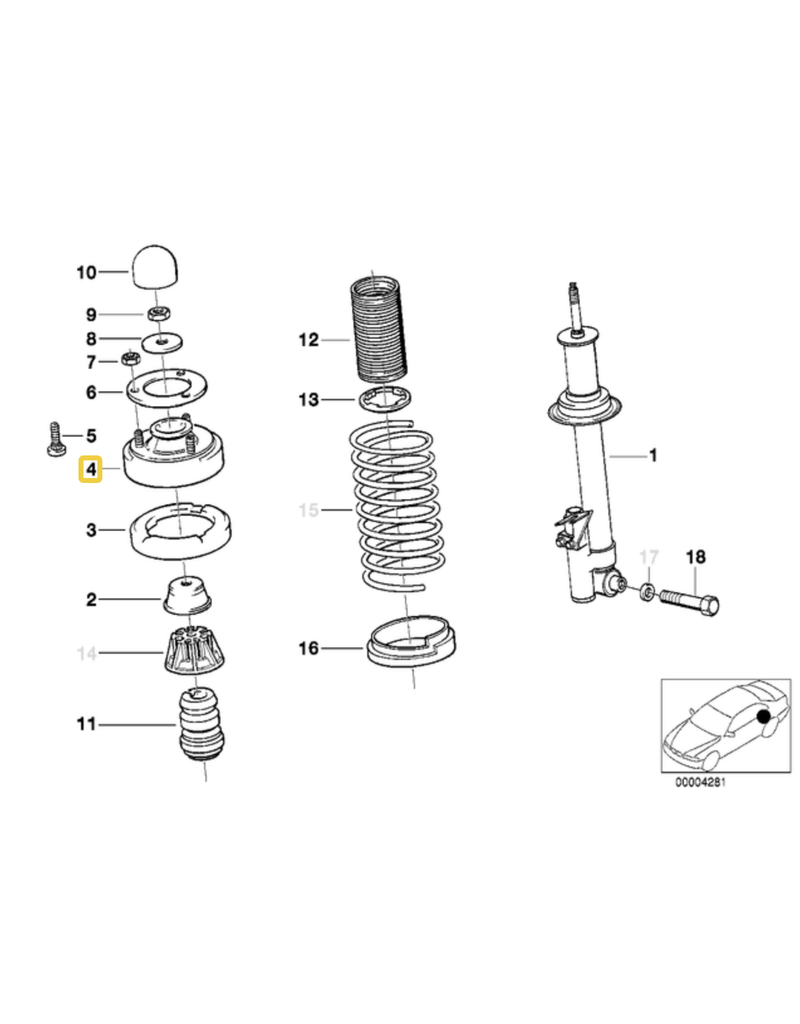 BMW Rear shock mount support for BMW E-32 E-34