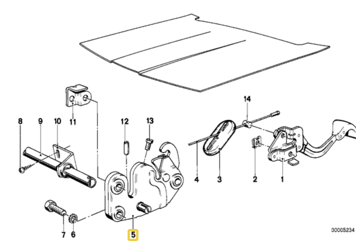 Hood catch right for BMW E-23