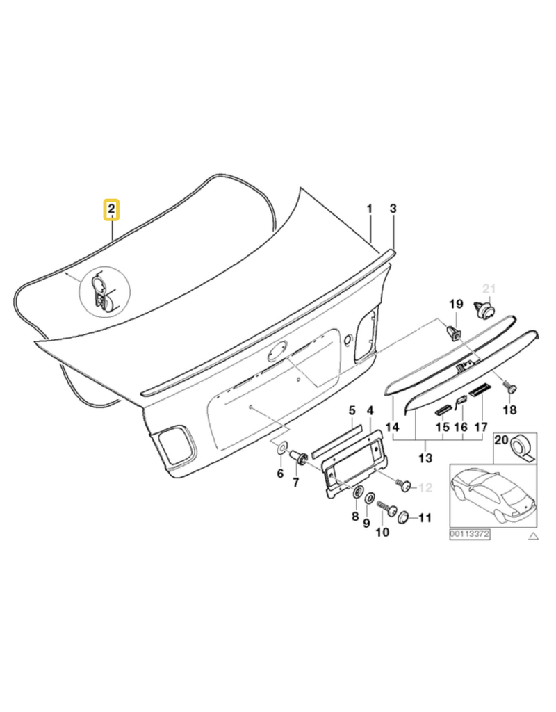 BMW Trunk lid gasket for BMW E-46