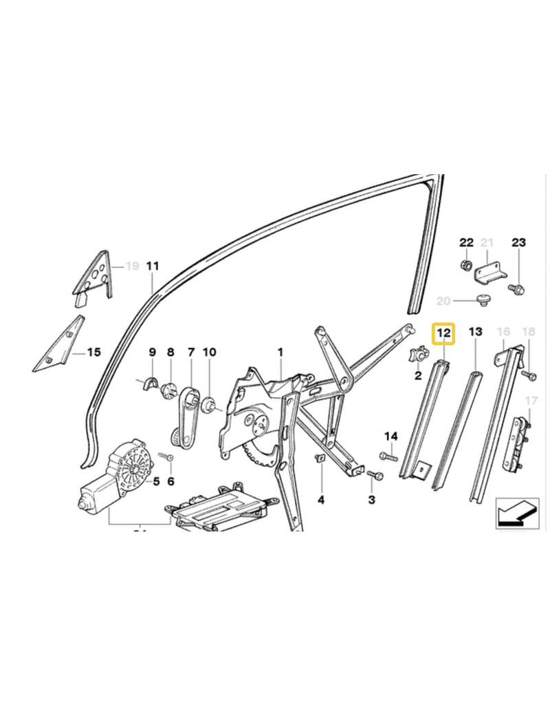 BMW Window guide rail right for BMW E-36
