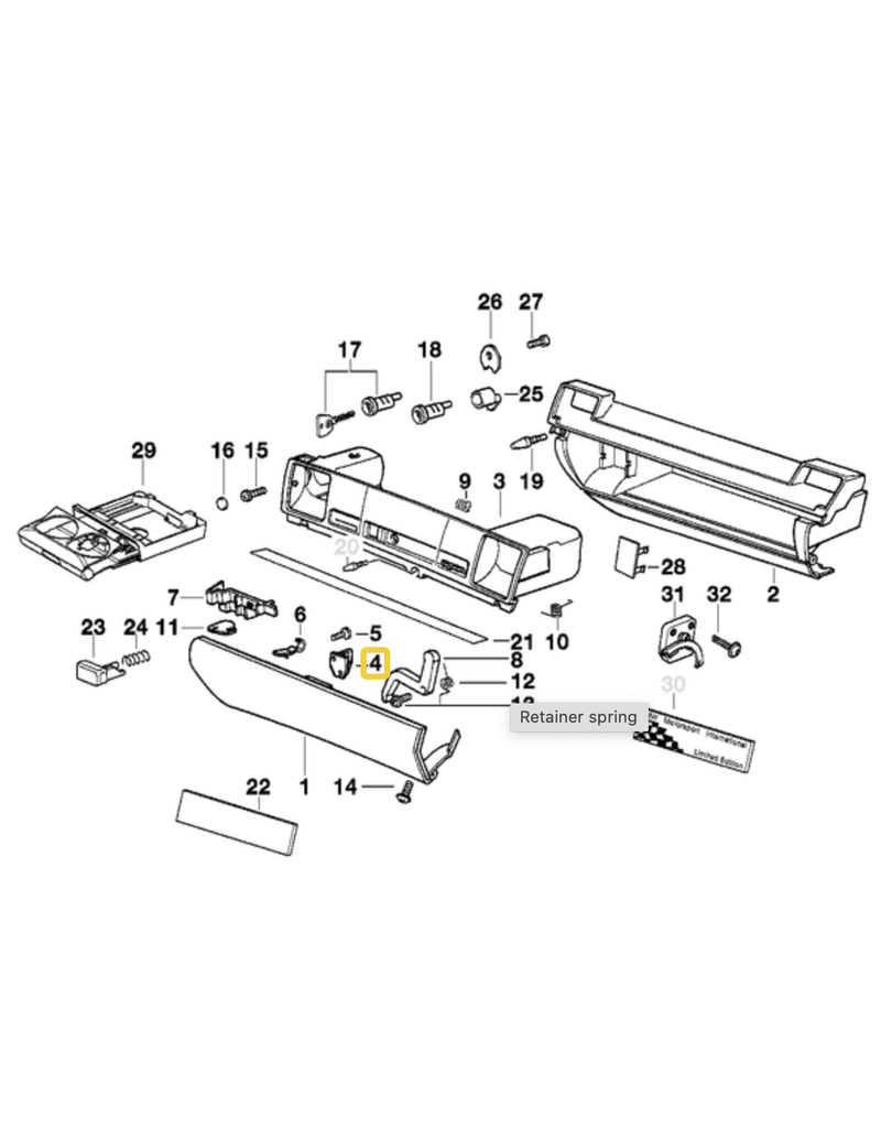 BMW Glove box door catch for BMW E-36