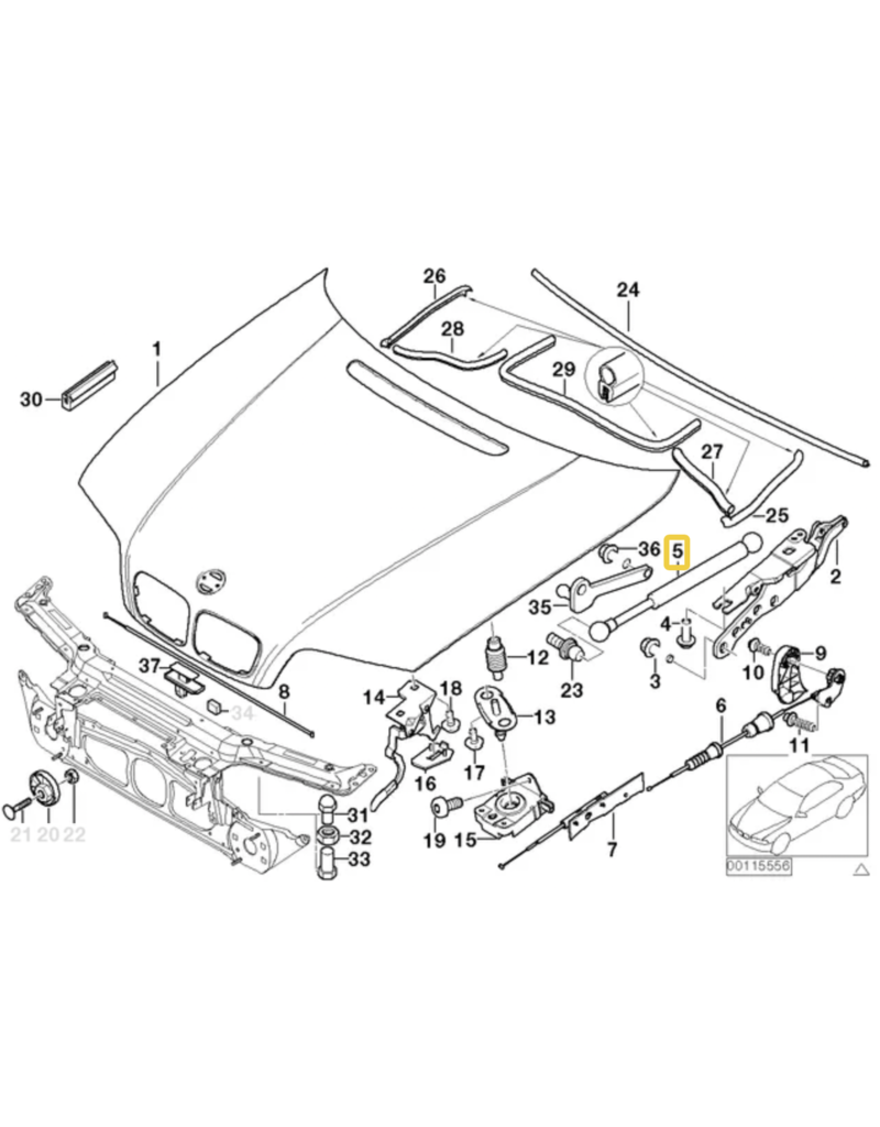 Pair hood strut for BMW M3 E-46