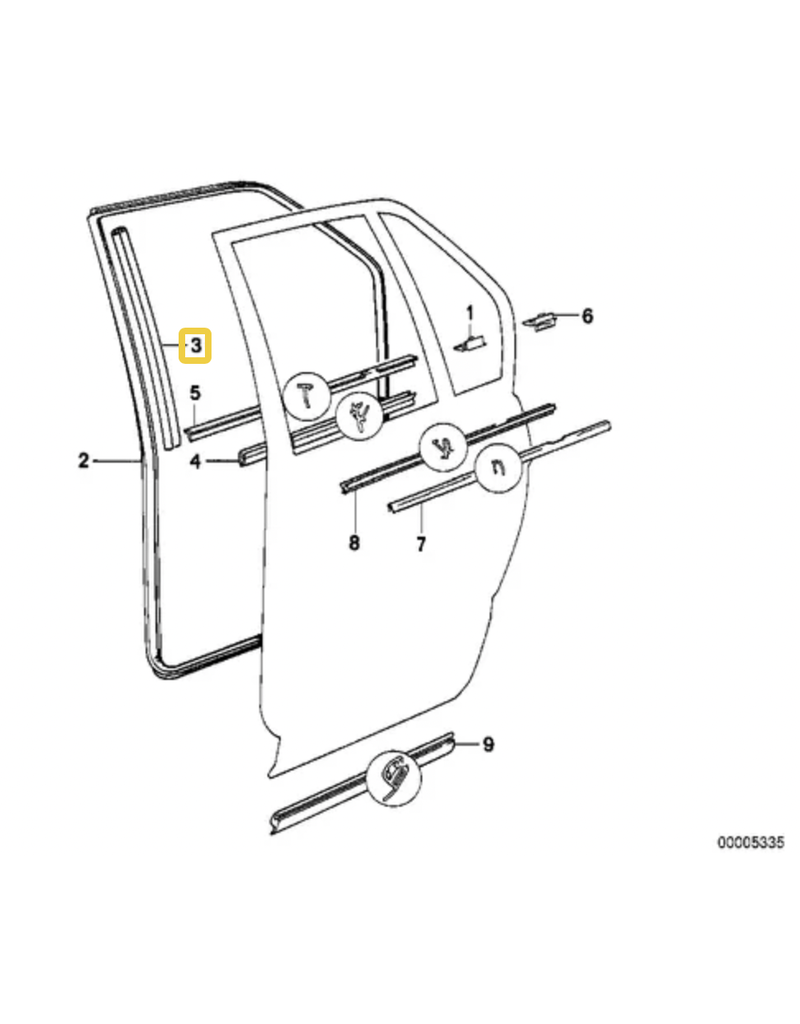 BMW Guia janela traseira esquerda para  BMW E-32